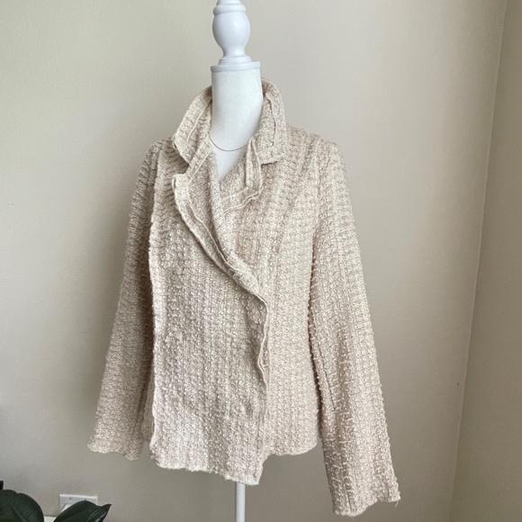 CAbi Cream woven The Estate Chenille Double Breasted jacket moto SMALL - Picture 3 of 15